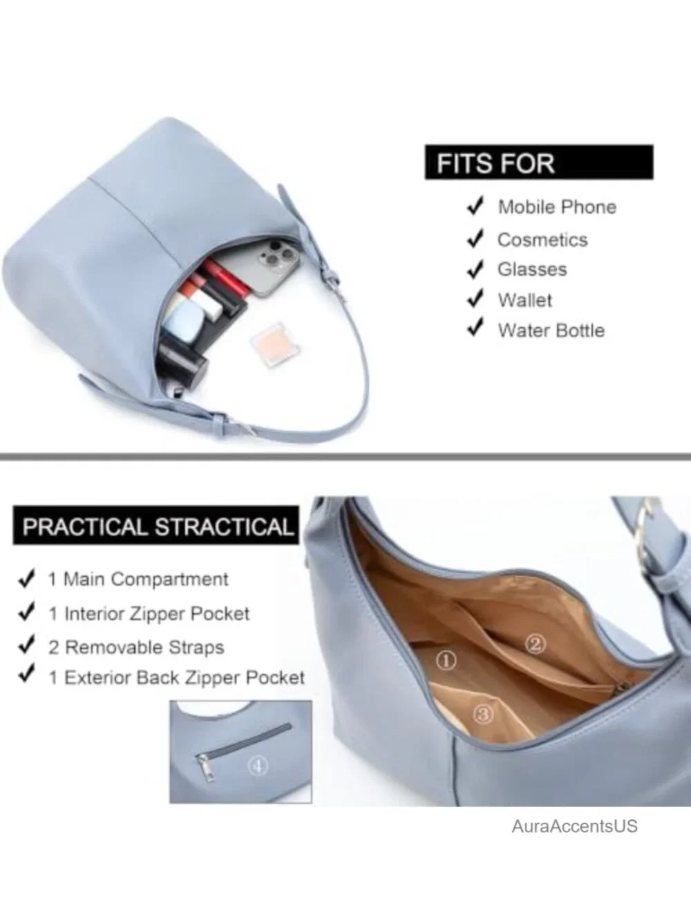 Hobo Bag for Women Slouchy Shoulder Purse Crossbody Handbag Faux Leather with